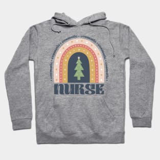 Boho Cosmetic Nurse Christmas Rainbow Xmas Tree Hoodie